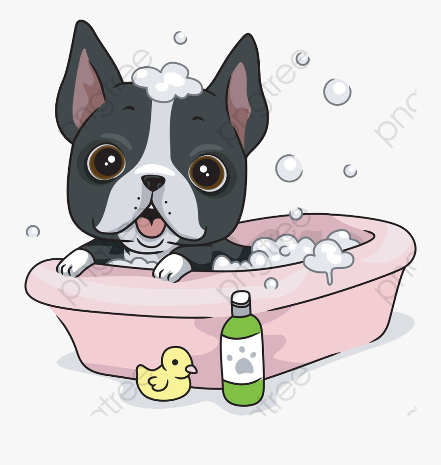 Dogs Take A Bath - Cute Cartoon Dog In Bath, Transparent Clipart