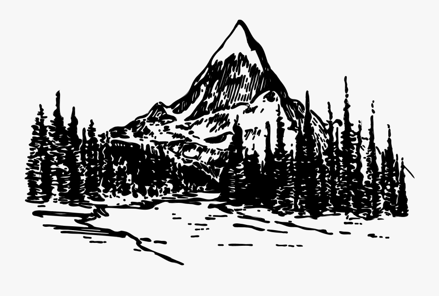 Mountain With Pine Tree Drawing, Transparent Clipart