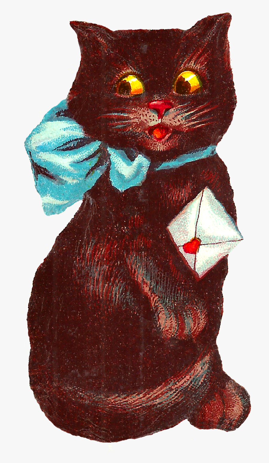Transparent Valentine Cat Clipart - Vintage Black Cat Valentine, Transparent Clipart