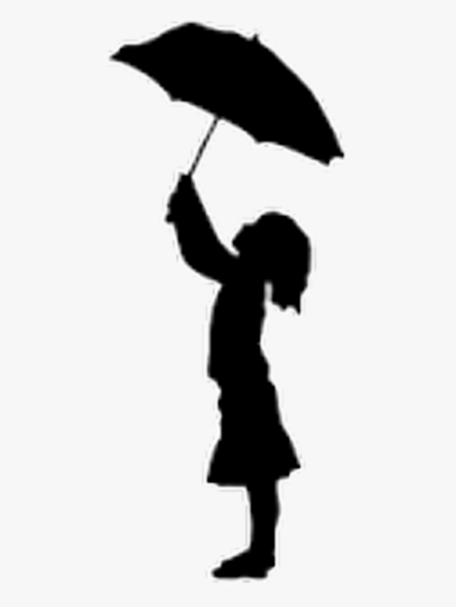 Silhouette Girl Holding Umbrella Clipart , Png Download - Girl Holding