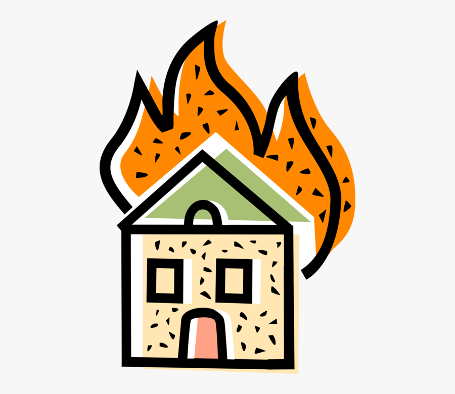 Vector Illustration Of Burning Family Home Residence, Transparent Clipart