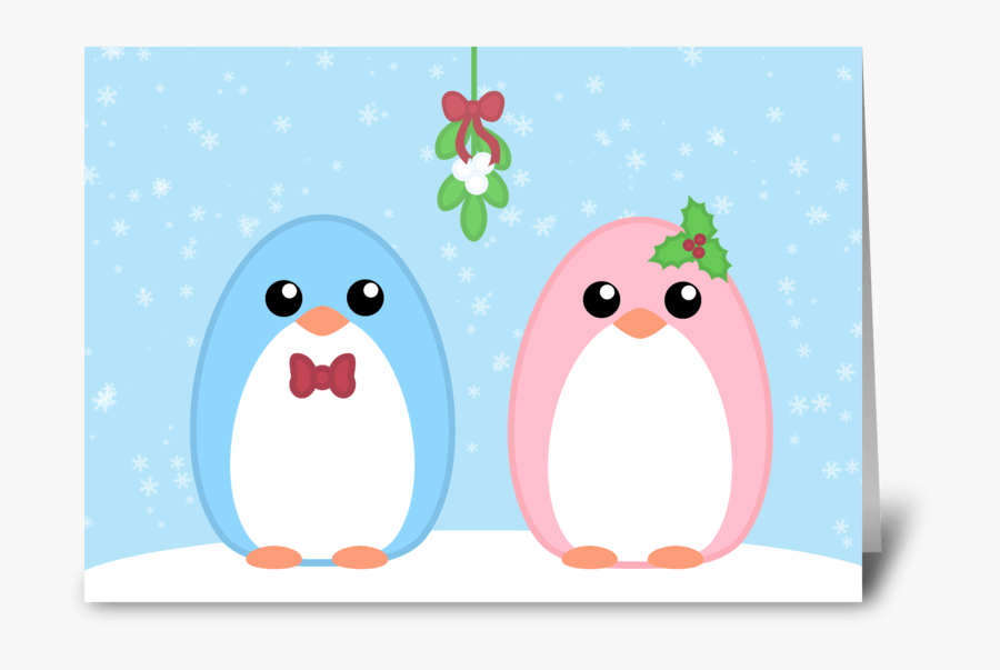 Cute Holiday Penguin Couple Greeting Card - Cartoon, Transparent Clipart