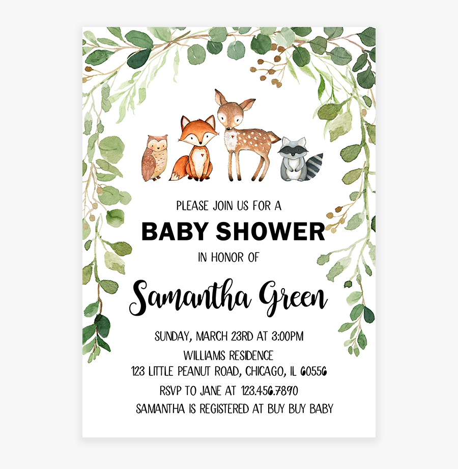 Green Foliage Woodland Baby - Greenery Baby Shower Invitations, Transparent Clipart
