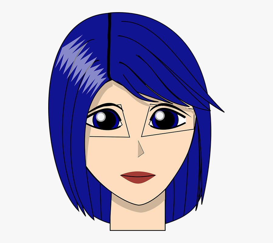 Girl, Face, Head, Blue, Hair, Eyes, Lady, Woman, Young - Girl With Blue Hair Cartoon, Transparent Clipart
