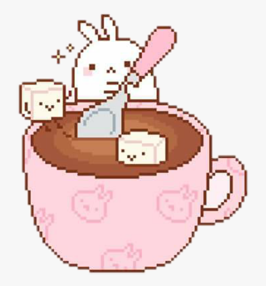 #freetoedit #cute #kawaii #pixel #pastel #bunny #coffee - Cute Coffee Pixel Art, Transparent Clipart