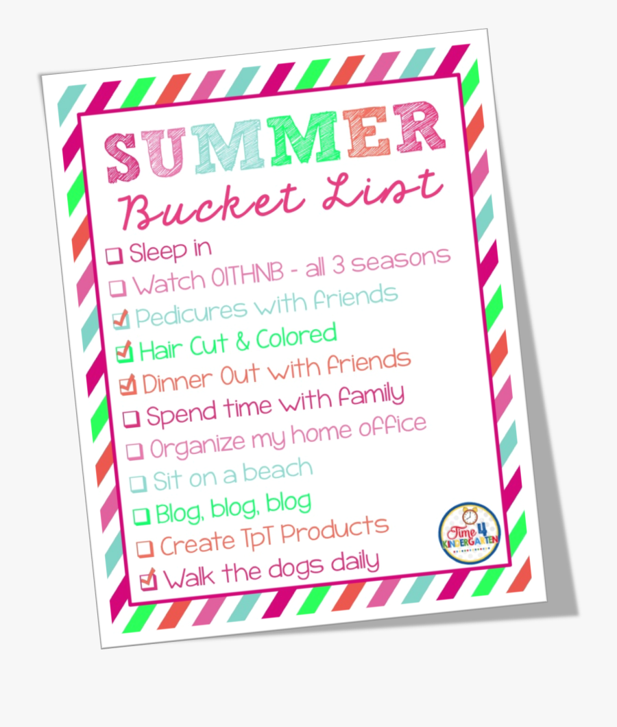 Kindergarten Summer Bucket List, Transparent Clipart