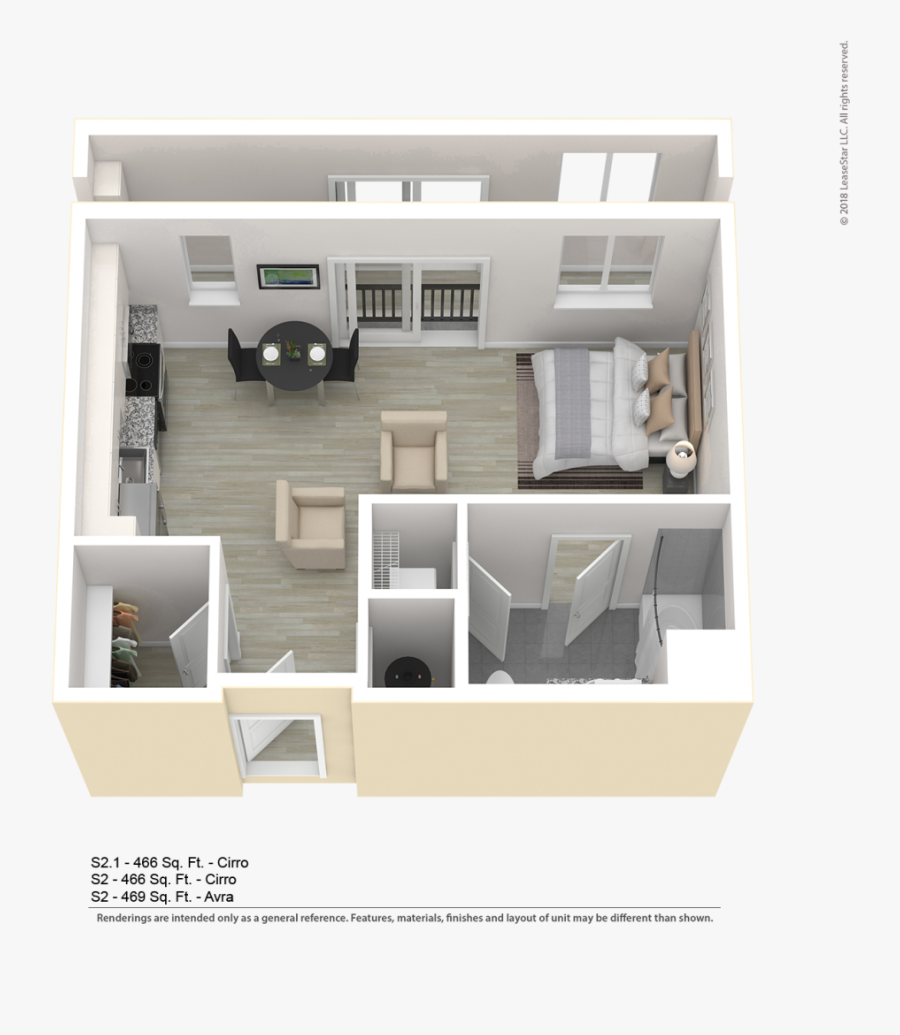 Studio Apartment Floor Plan For Centerwest Luxury Apartments - Studio Apartment Plan, Transparent Clipart