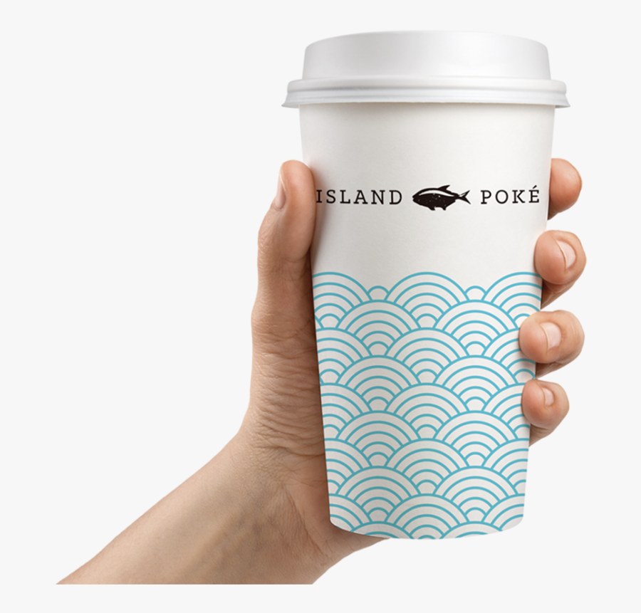 Island Poke Graphic Design Packaging Coffee Cup Paper - Hand Holding Bottle Mockup, Transparent Clipart