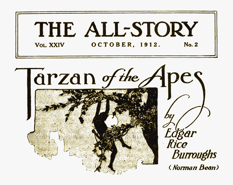 Tarzan Of The Apes Illustrated - Tarzan Of The Apes All Story Magazine October 1912, Transparent Clipart