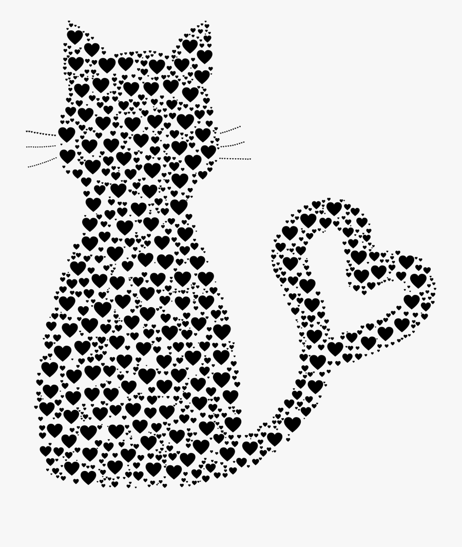 Cat Heart Clipart - Cats And Hearts Black And White, Transparent Clipart