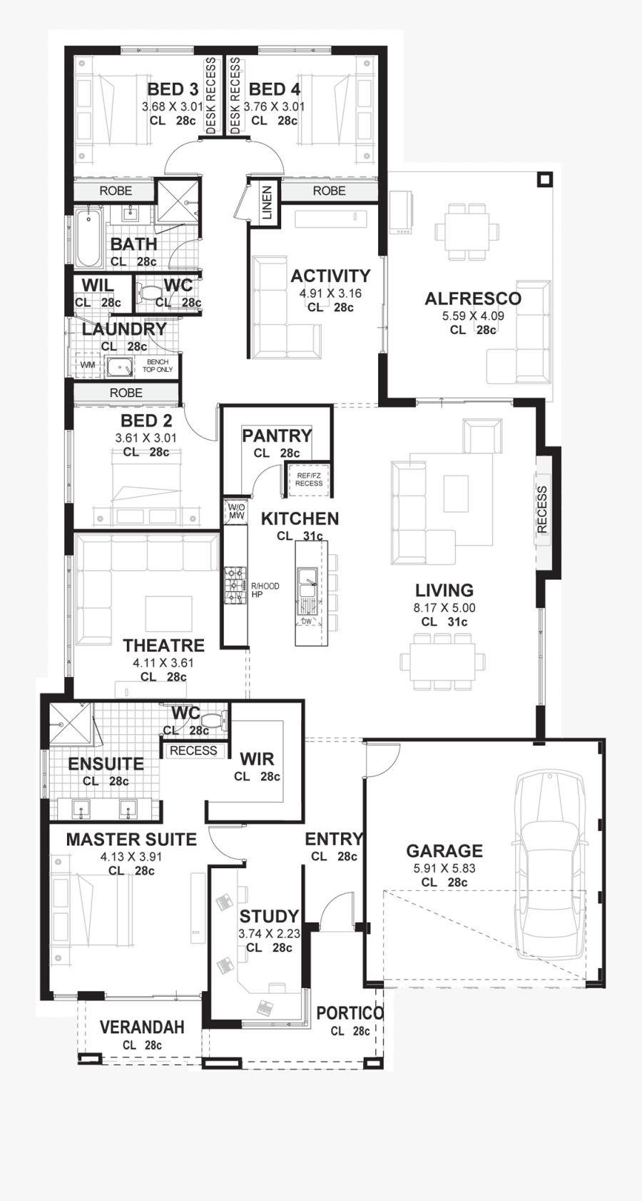 House Plans Home - 1 Storey 4 Bedroom House Plan, Transparent Clipart