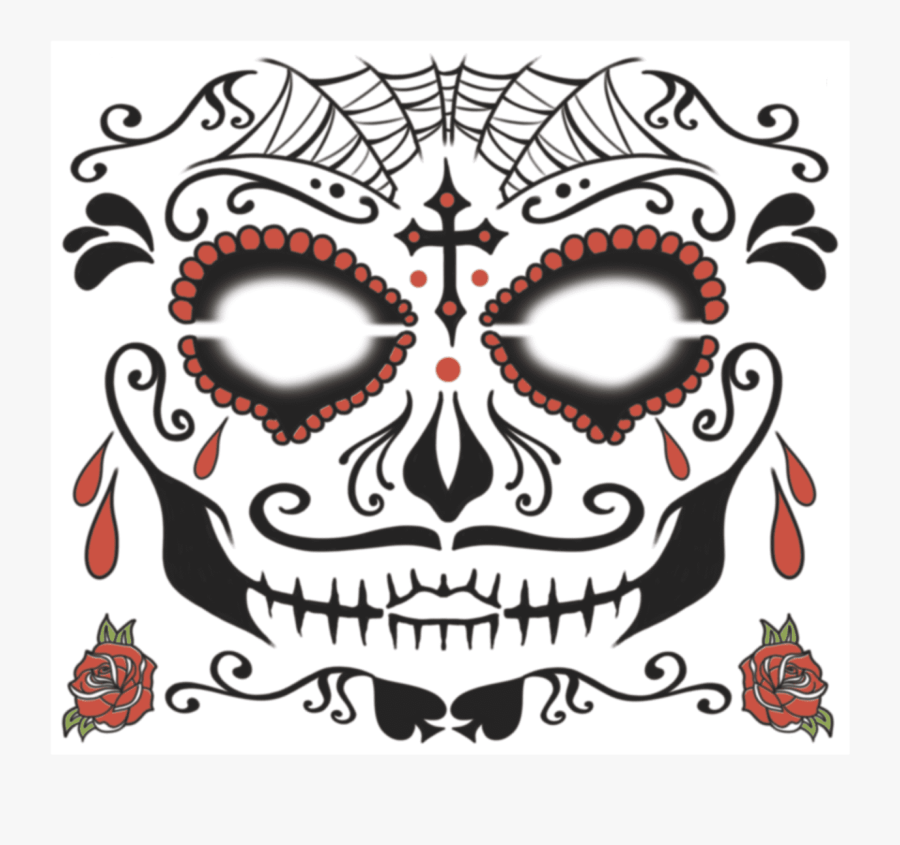 Face Sugarman Temporarytattoo - Dia De Los Muertos Gesichtstatoo, Transparent Clipart