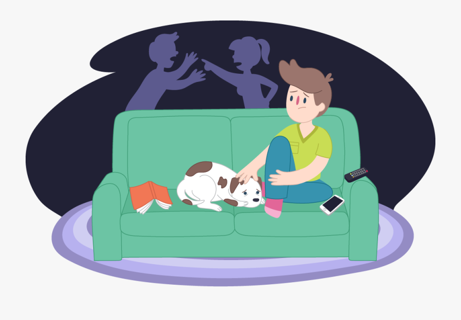 sad boy and his dog on couch parents fighting in background domestic violence illustration free transparent clipart clipartkey sad boy and his dog on couch parents