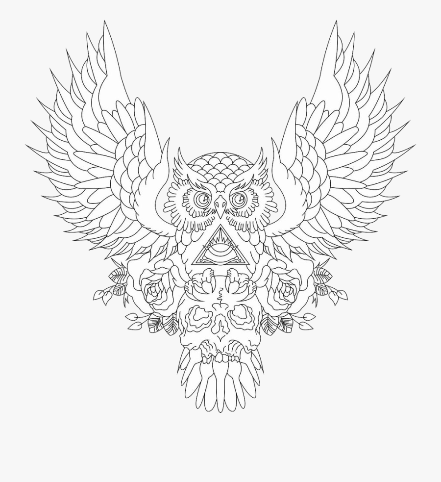 Clip Art Drawing Tattoo Pinterest Tattoos - Owl And Skull Tattoo Outline, Transparent Clipart