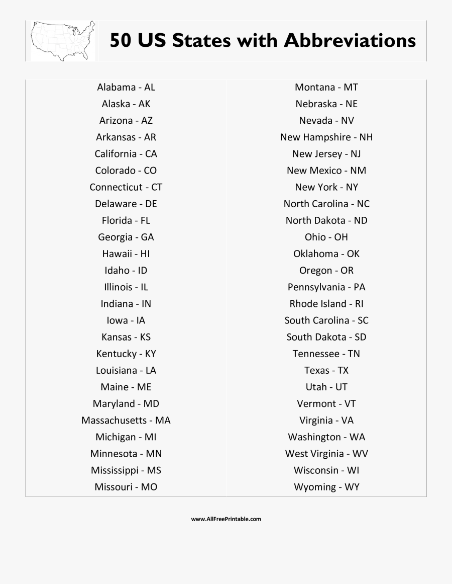 50 States In Alphabetical Order Numbered, Transparent Clipart