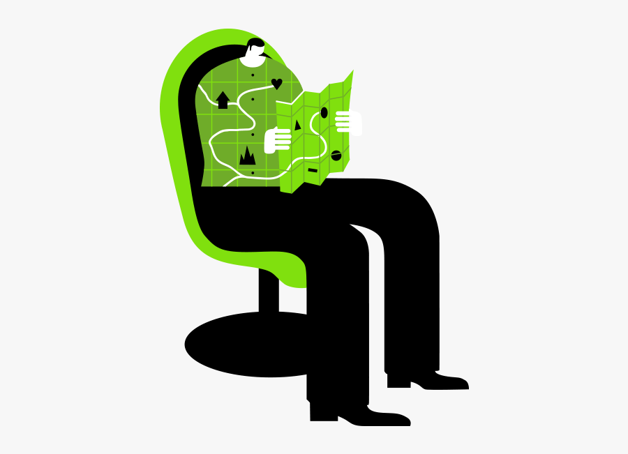 Person Sat Reading Map - Illustration, Transparent Clipart