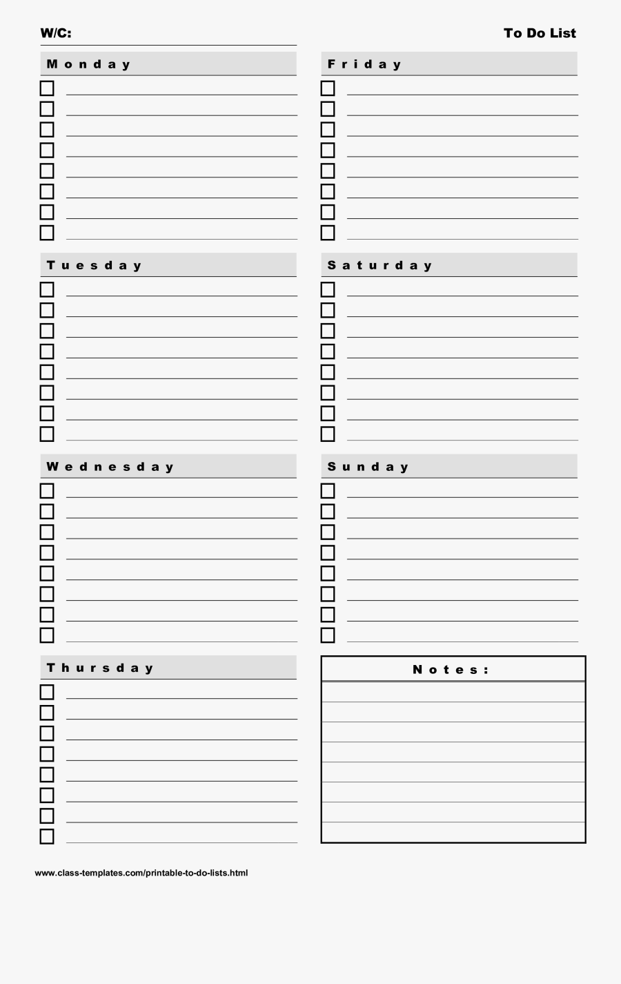 Clip Art Printable To Do Lists For Work - 7 Day Printable Weekly ...