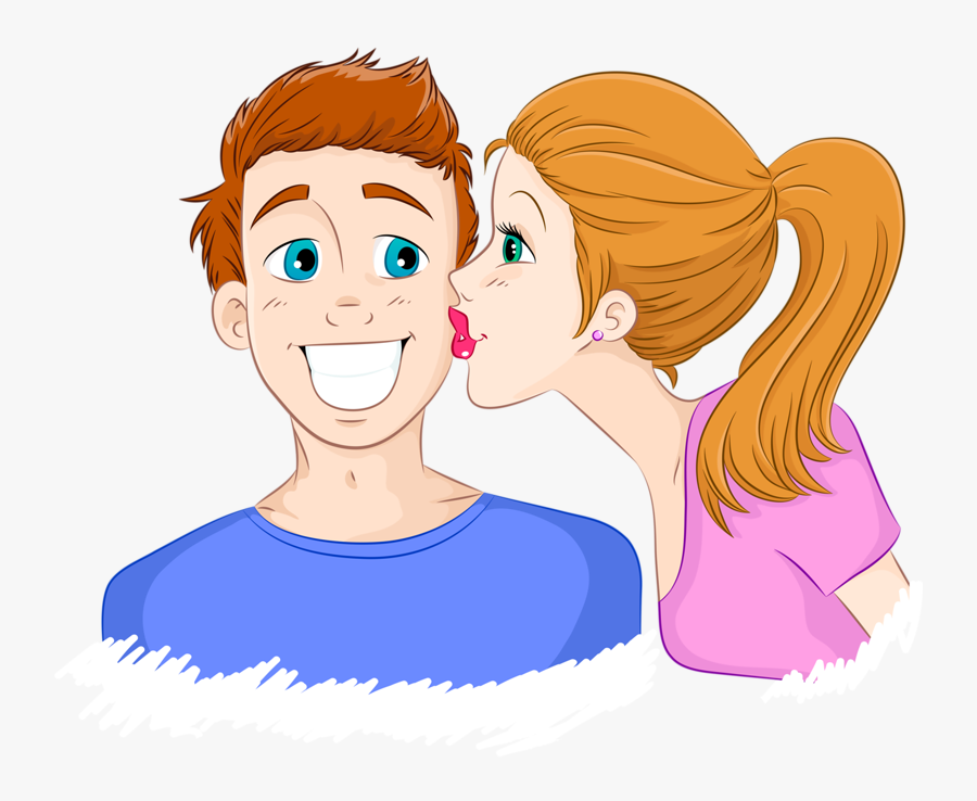 Cheek Kissing Clip Art - Girl Kissing Boy Cartoon, Transparent Clipart