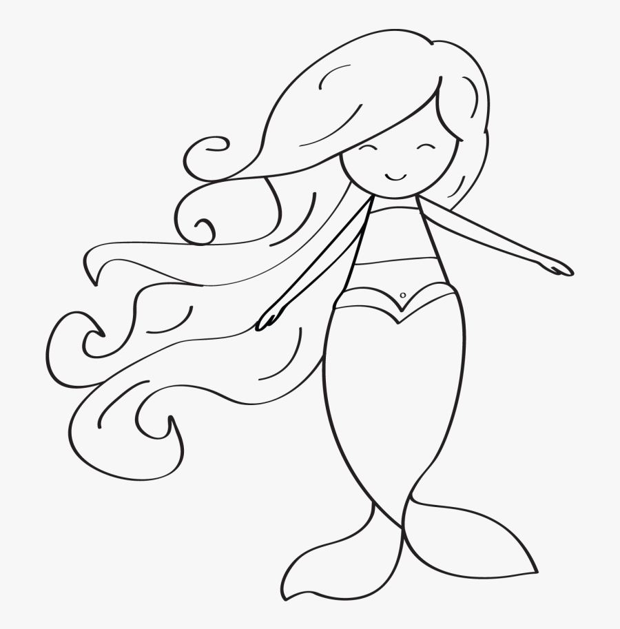 Simple Mermaid Drawing Tail Coloring Book At Getdrawings - Mermaid Black And White Clip Art, Transparent Clipart