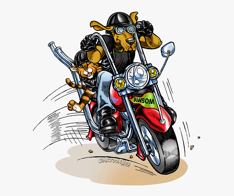 Dog On Motorcycle Cartoon, Transparent Clipart