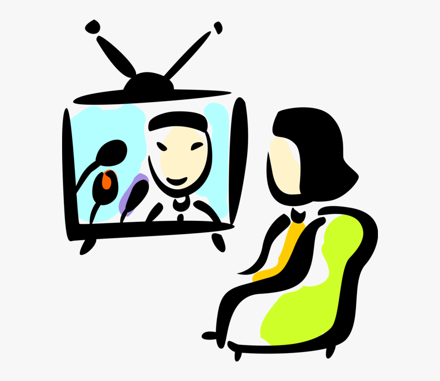 Vector Illustration Of Woman Watches Television News, Transparent Clipart