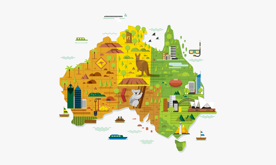 City Australia Map Of Illustration Melbourne World - Cute Map Of Australia, Transparent Clipart