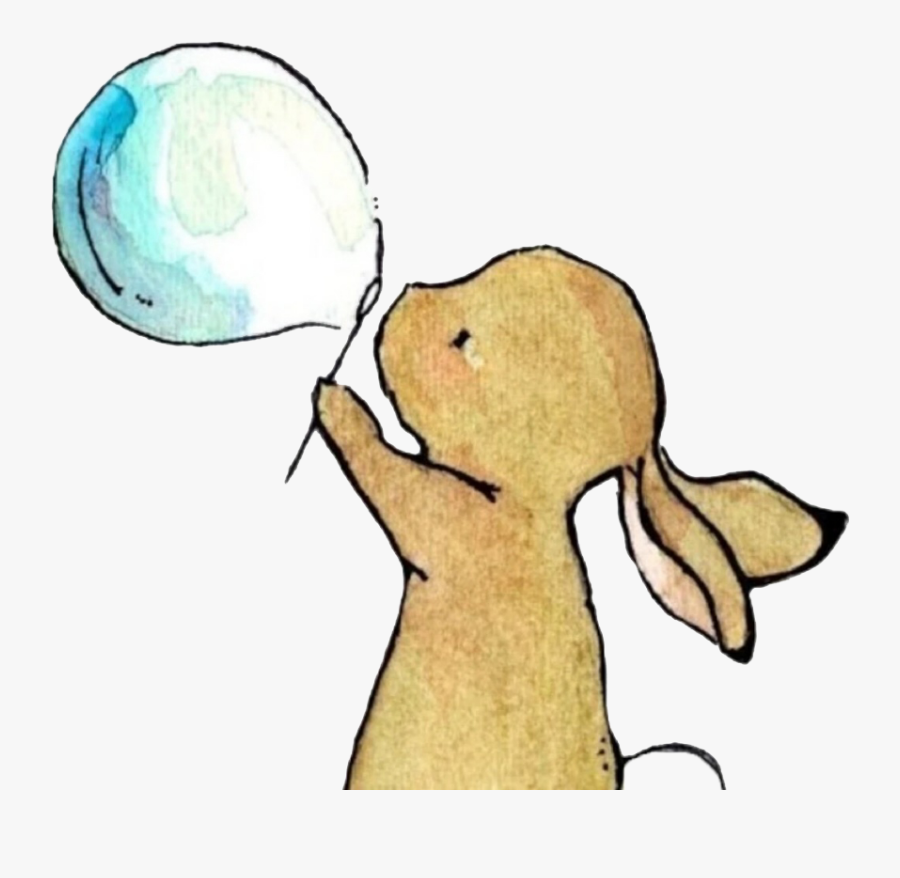 Rabbit Drawing Illustration - Cute Animal Blowing Bubble Drawing, Transparent Clipart
