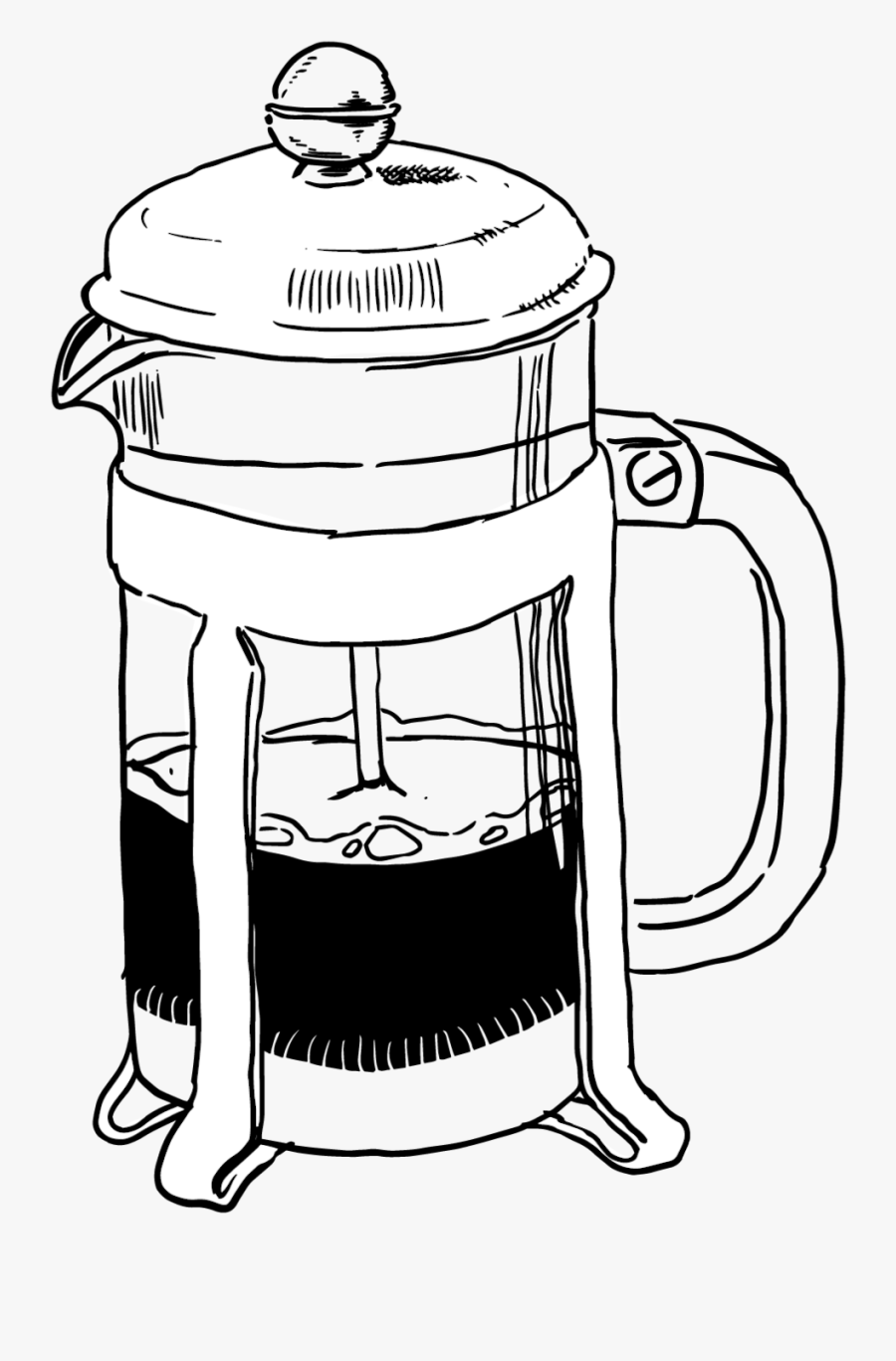Step 1 Preheat Your French Press - French Press Line Drawing, Transparent Clipart