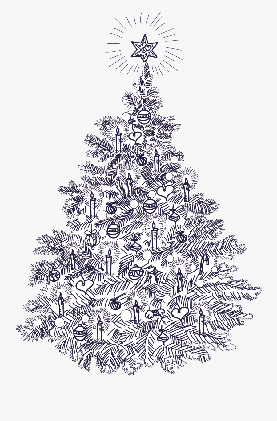 Clip Art Black And White Christmas Cards - Vintage Illustration Christmas Tree, Transparent Clipart