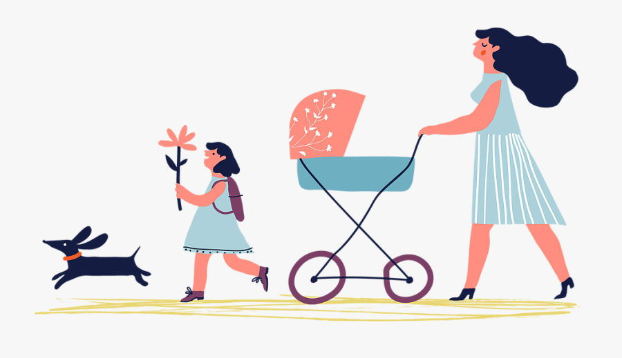 Going For A Walk Clipart , Png Download - Walking Baby & Dog In Stroller, Transparent Clipart