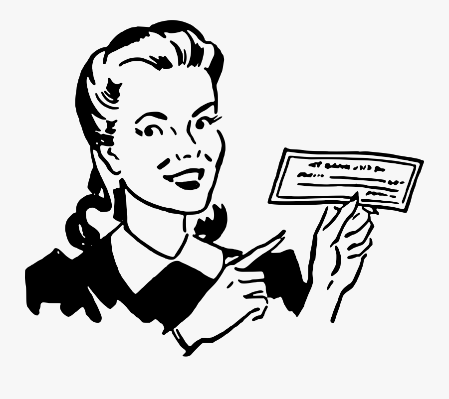 Woman Holding Cheque Medium - Paycheck Clipart Black And White, Transparent Clipart