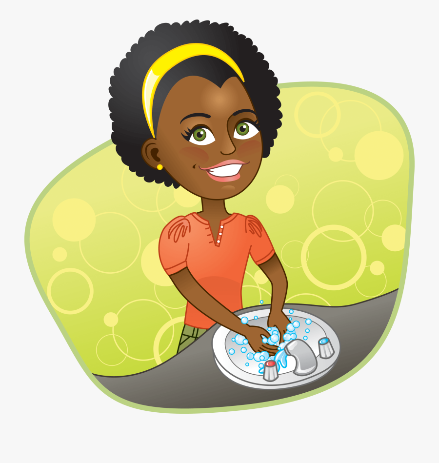 Cartoon Girl Washing Her Hands, Transparent Clipart