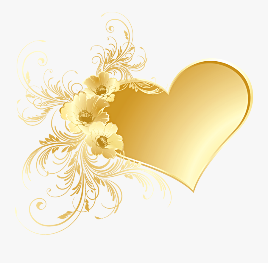 Weddings Free Clipart Golden Wedding Anniversary - Gold Heart With Flowers, Transparent Clipart