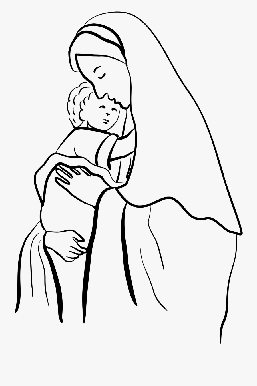 Big Image - Mother Mary And Jesus Drawing, Transparent Clipart