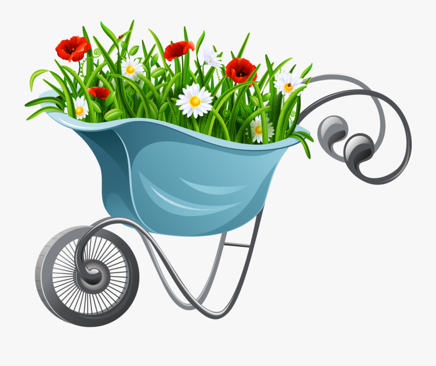 Wheelbarrow Filled With Flowers - Garden Tools Clipart, Transparent Clipart