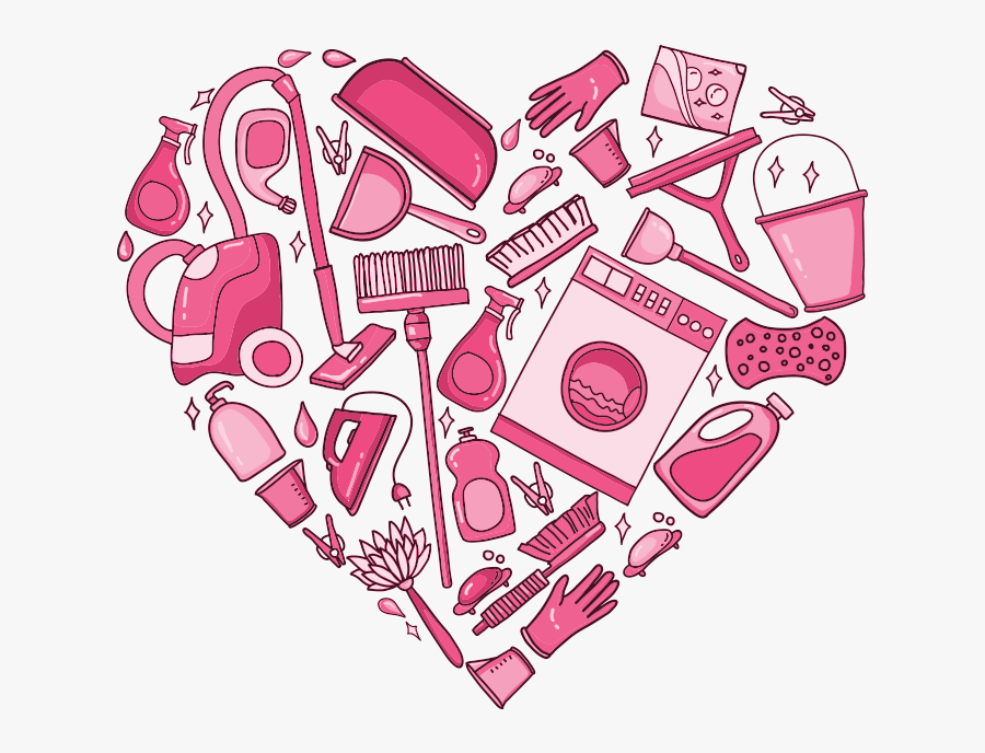 Graphic Of Cleaning Icons In Shape Of Heart - Happy Environmental Services Week, Transparent Clipart