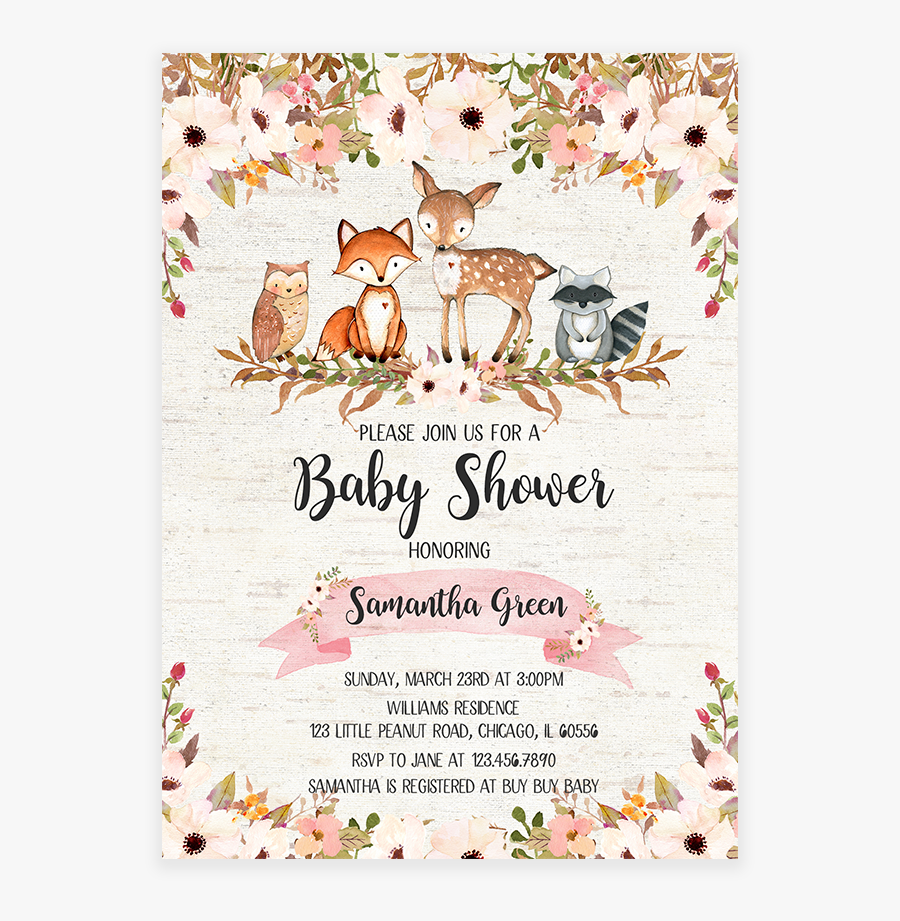 Floral Invitation Printable Let S - Fall Woodland Animals Baby Shower Invitations, Transparent Clipart