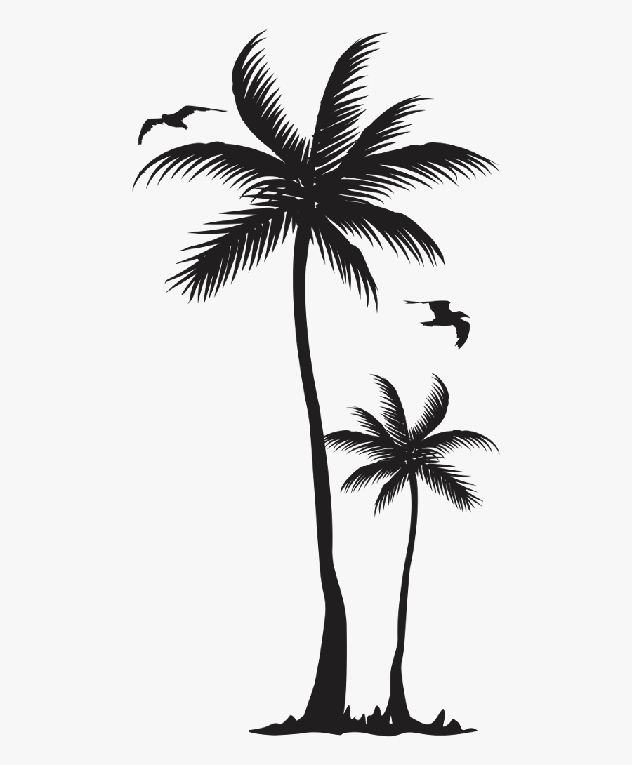 #ftestickers #birds #palmtree #tree #silhouette - Palm Tree With Birds Silhouette, Transparent Clipart