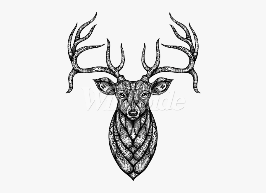 Dear Drawing Black And White - Black And White Pattern Deer Head Drawing, Transparent Clipart
