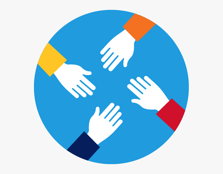 Icon Showing Four Hands Reaching Into Center - 4 Hand In Hand Icon, Transparent Clipart