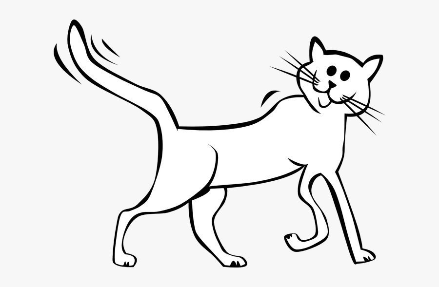 Cat Line Drawing Clip Art - Cat Cartoon Black And White, Transparent Clipart