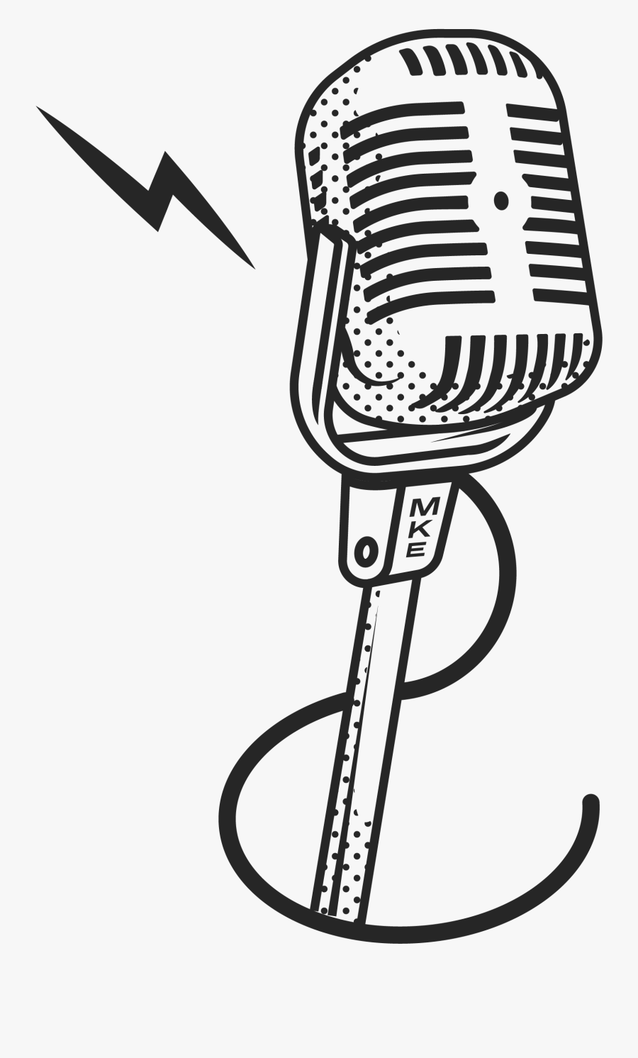 Black And White Microphone Png Drawing, Transparent Clipart