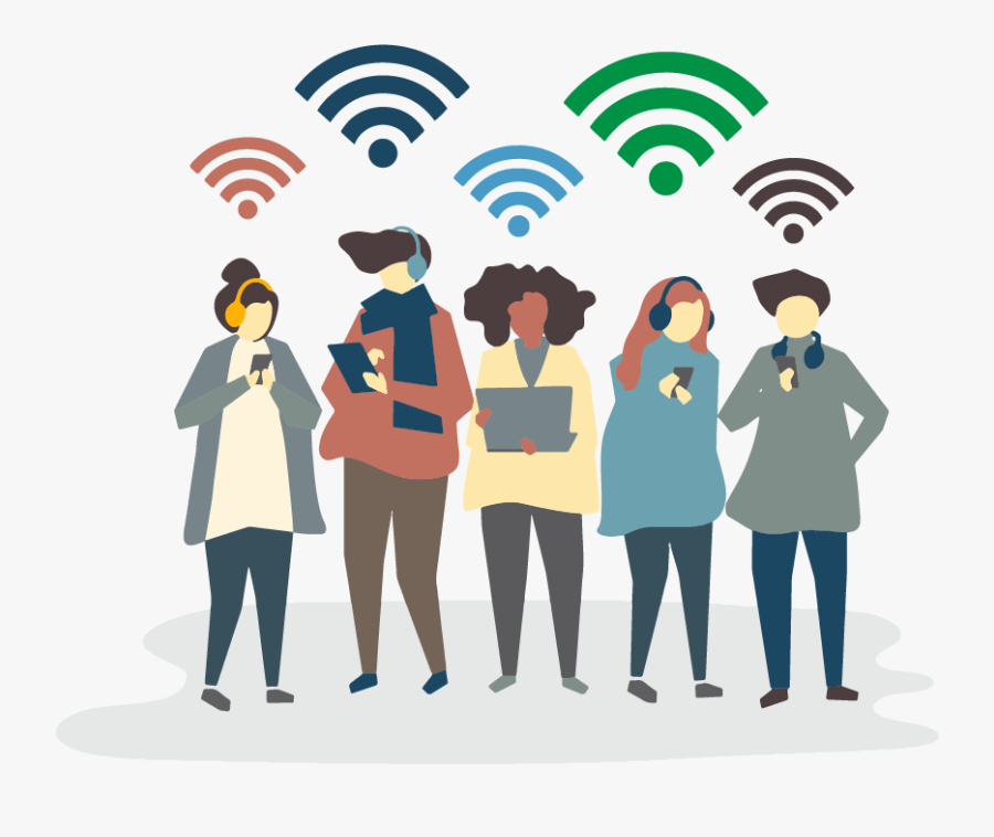 People In A Smart City Connected To Wi-fi On Their - People Connected, Transparent Clipart