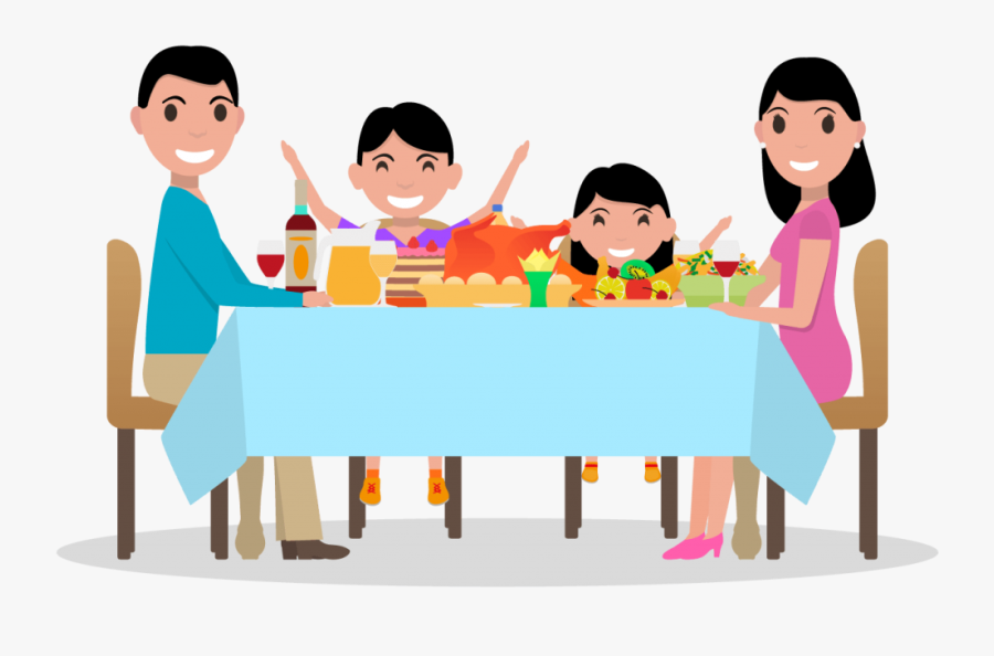 Family Sitting At Dinner Table Cartoon, Transparent Clipart