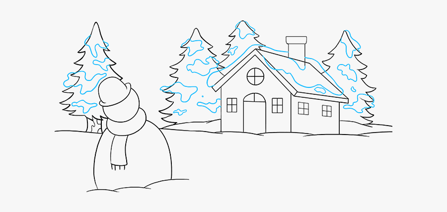 How To Draw Winter Scenery - Easy Drawing Of A Winter Wonderland, Transparent Clipart