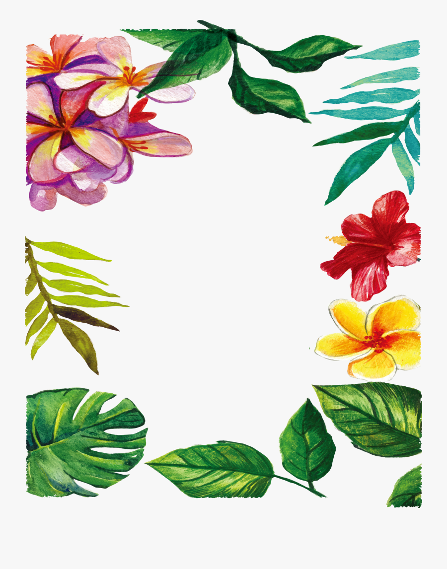 Watercolor Hand-painted Romantic Flowers Leaf Frame - Marco Watercolor Flowers Png, Transparent Clipart
