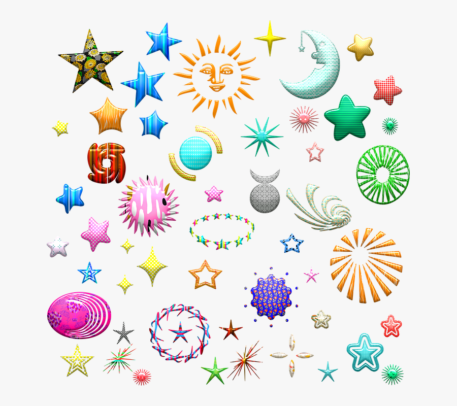 Shapes, Stars, Moon, Sun, Pattern, Geometric, Pentagram - Stars Shapes, Transparent Clipart