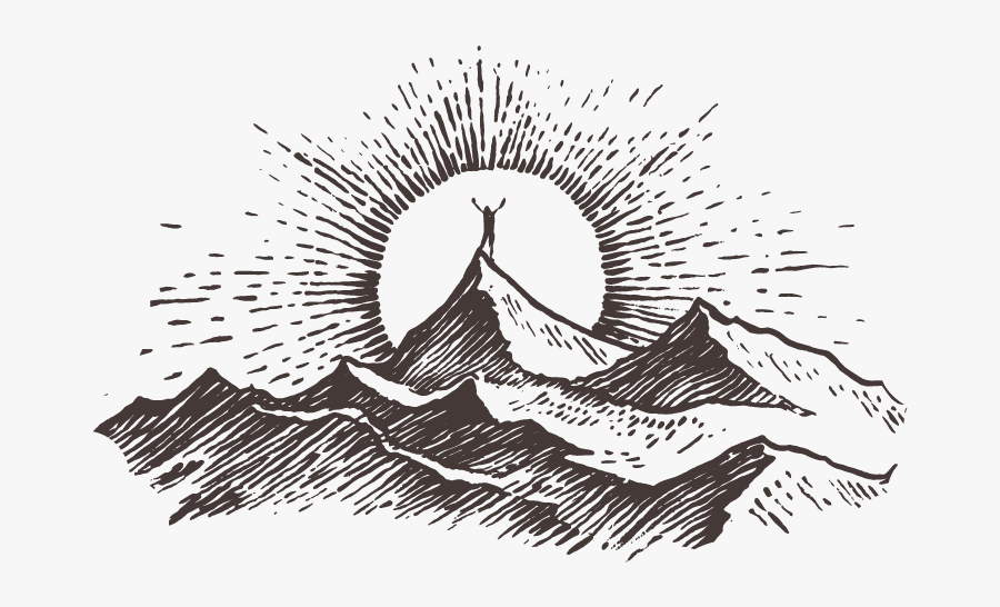 Clipart Black And White Camp Drawing Deep - Sun Rise In Mountains Drawing, Transparent Clipart