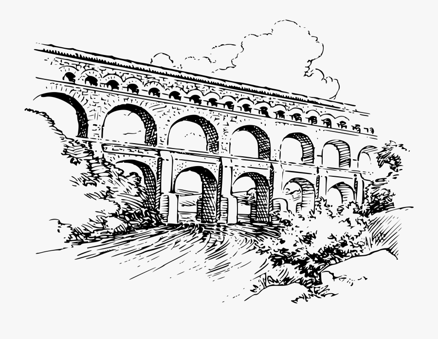 Rome Clipart Aqueduct - Pont Du Gard Drawing, Transparent Clipart