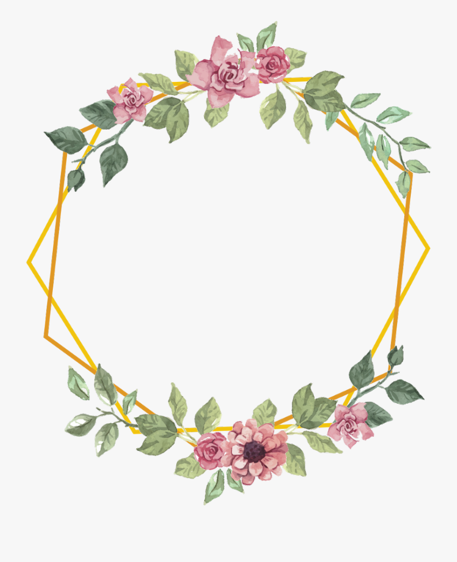 #geometric #frame #gold #flowers #floral #bouquet #shape - Geometric Floral Frame Png, Transparent Clipart